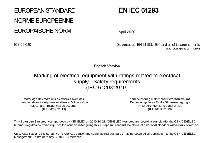 EN IEC 61293:2020 pdf download